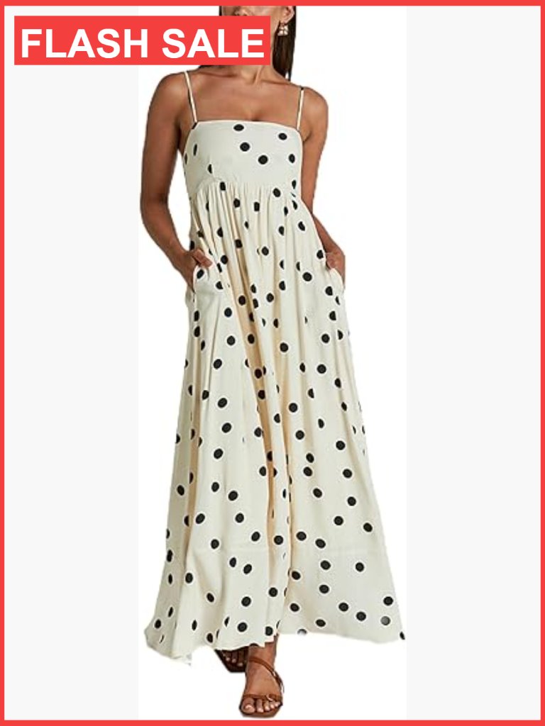 Boho Maxi Dress Spaghetti Strap Flowy Smocked Long Summer Beach